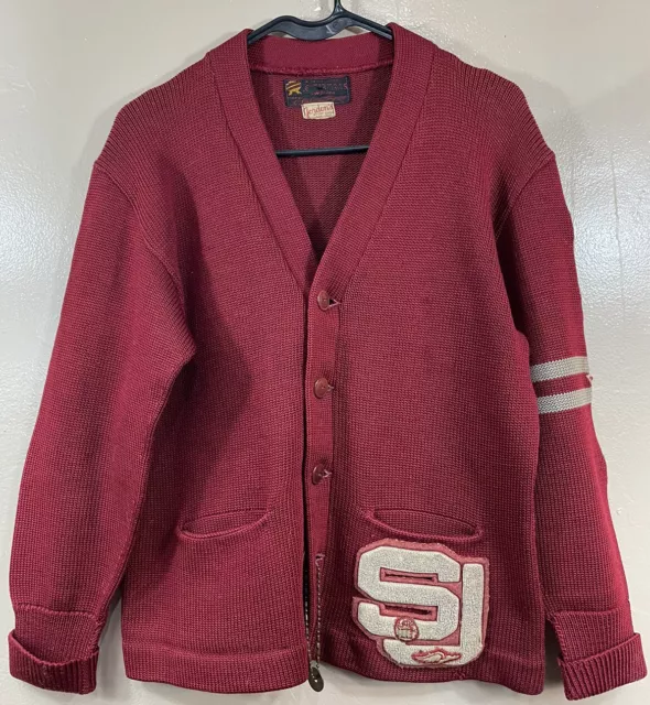 VINTAGE REGISTERED LETTERMAN’S SWEATER SAN JOSE STATE TRACK AND FIELD 60’s RED