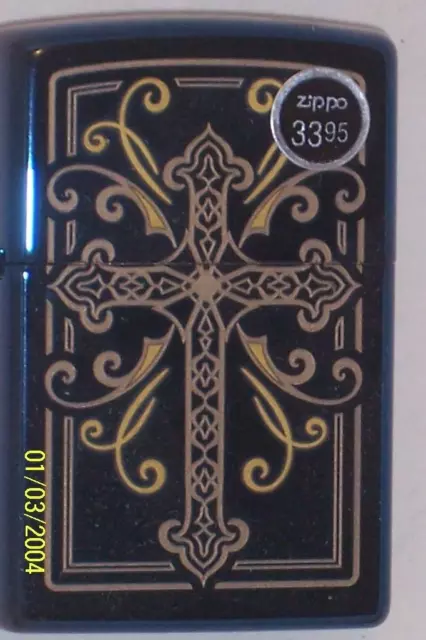 New Genuine ZIPPO Windproof Lighter 02209 Elegant Cross Design Sapphire Color Ca