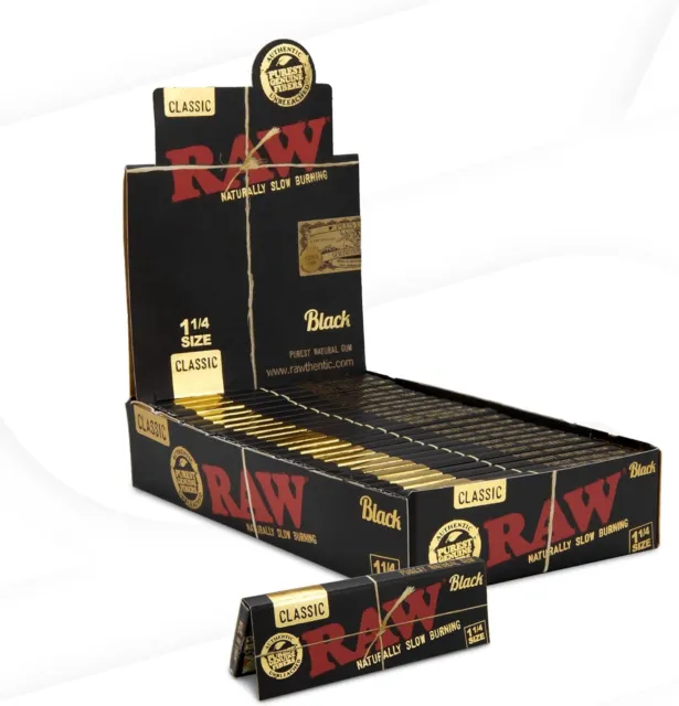 Box of RAW Black 1 1/4 Size Slim Classic Hemp Natural Unrefined Papers Smoking