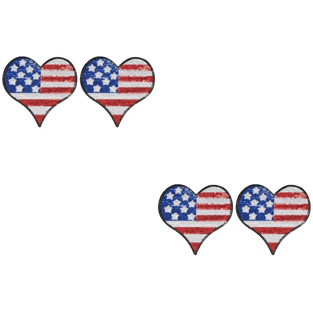 4 stücke flagdesign bestickt nähen patch herzform pailletten applique kleidung