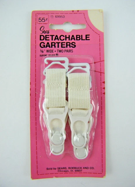 Vintage DETACHABLE SUPPORTERS GARTERS HOOKS CLIPS White NOS SEARS
