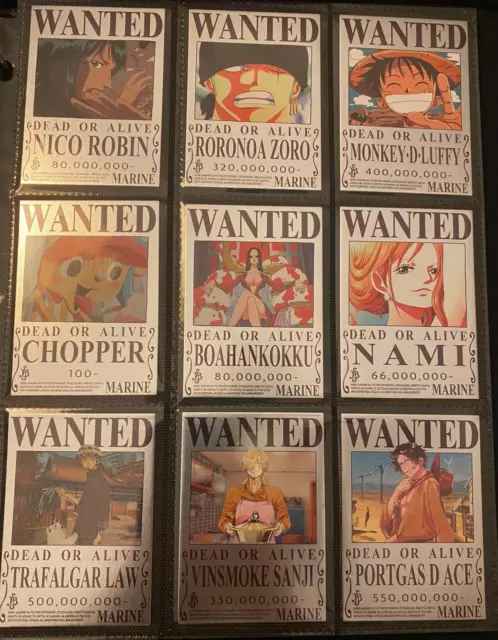 One Piece Anime Collectable Trading Card Original Wanted Poster 9 Cards Set