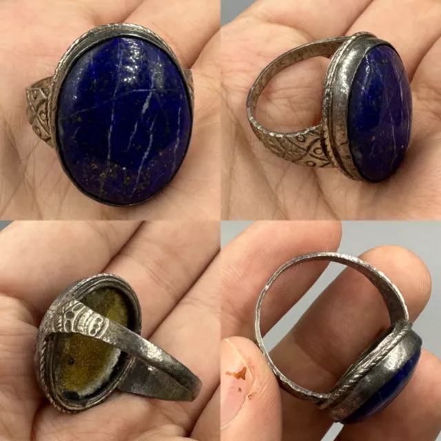 Stunning Ancient Roman Lapis Stone Silver Old Ring