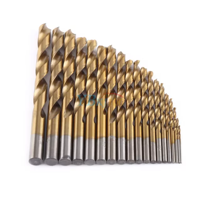 19pc HSS Metric Drill Bit Set Titanium Coated Twist Drills Metal Wood 1-10mm coi 2