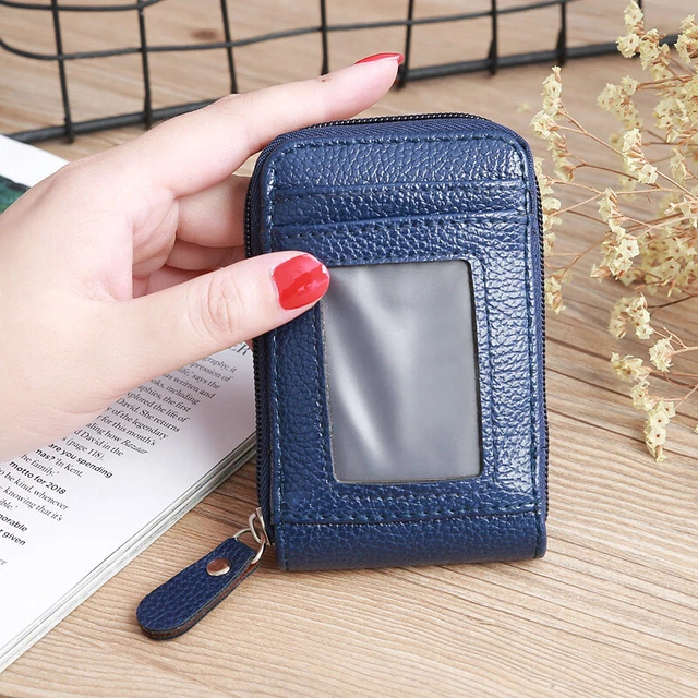Genuine Leather Men Wallet Credit Card Holder RFID Blocking Zipper Pocket Thin 11