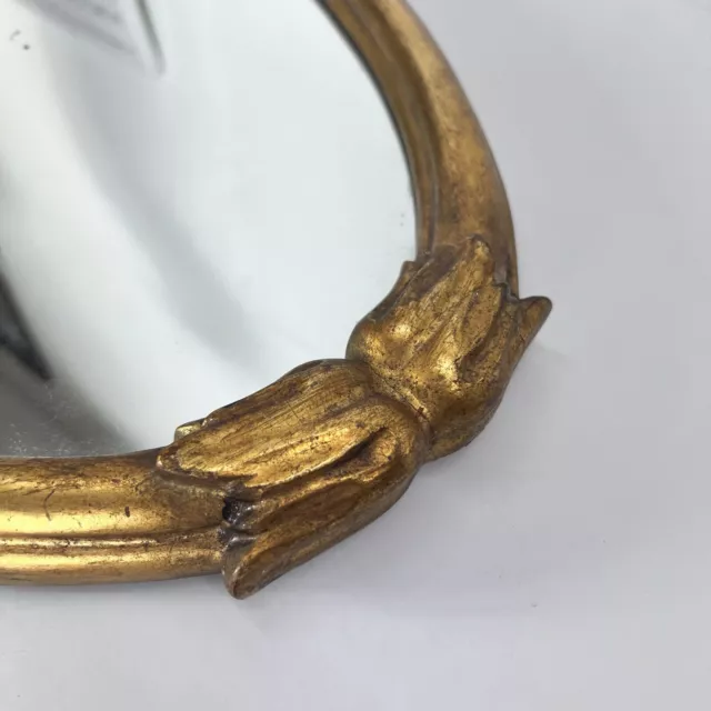 Specchio Specchiera antica vintage in legno dorata cornice ovale oro con cimasa 2