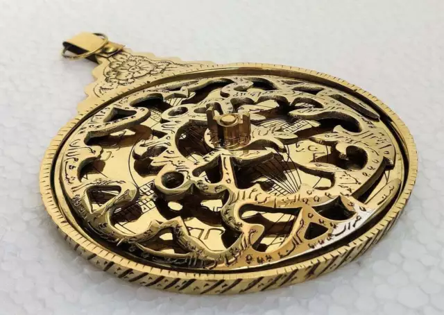 Latón Antiguo Vintage Grabado Astrolabio Árabe Islámica Calendario Hecho a Mano