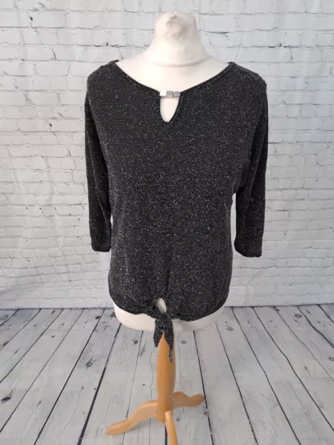 Wallis Black Glitter Knot Front Top Womens Size Small (CF27)
