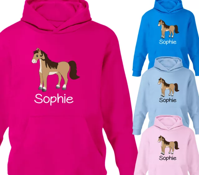 Childrens Personalised Horse Riding Equestrian Hoodie Girls Pony Hoody Gift