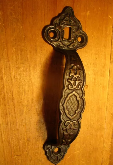 Old 7" Ornate Victorian Iron Door Handle Barn Door Pull Hardware