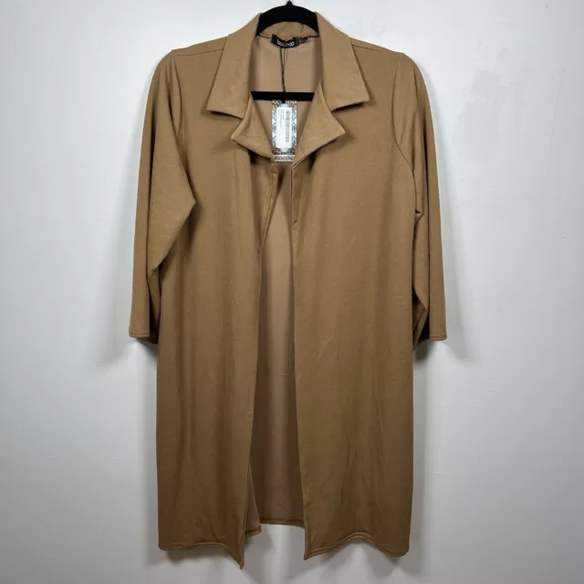 NWT Boohoo Woven Pocket Duster Coat Long Light Pocket Camel Womens Size 12