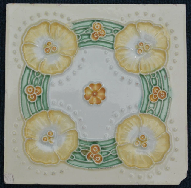 Antique England - Art Nouveau Majolica Tile C1900