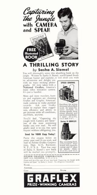 1937 Graflex Camera: Capturing the Jungle Vintage Print Ad