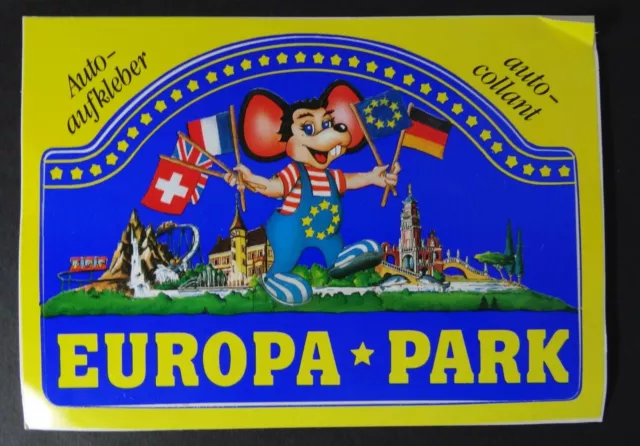 Werbe-Aufkleber Europa-Park Rust Euro-Maus multicolor Ansichtskarte 80er Jahre