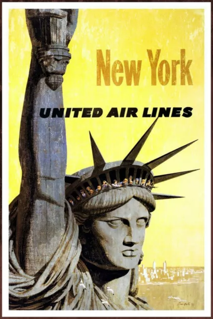 New York United Airlines Advert Vintage Retro style Metal Sign, Travel USA