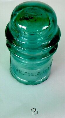Blue/green glass AMTEL & TEL antique telegraph Insulator