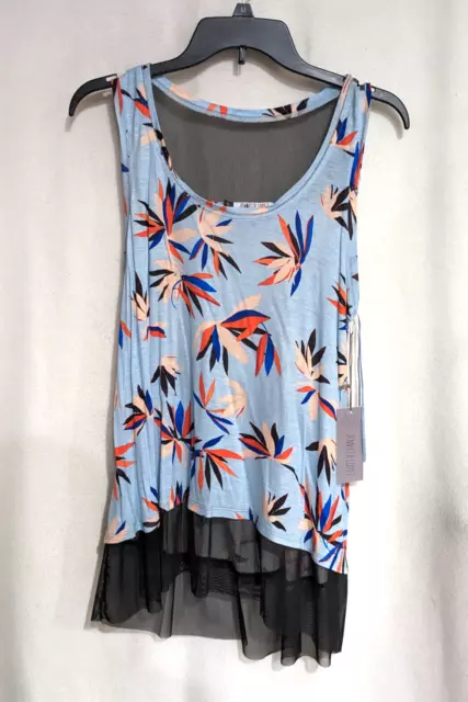 Jennifer Lopez Women' Blue/Black Multi Floral Print Mesh-Trim Tank Top - Size M