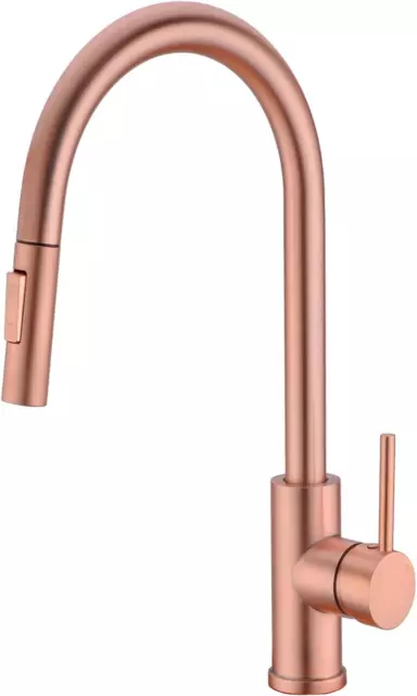 360° Swivel Single Handle Solid Brass Pull Out Kitchen Mixer Tap | Rose Gold