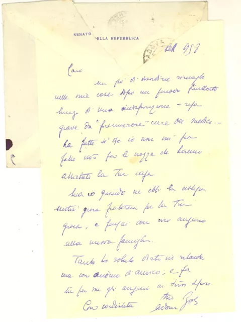 1958 ROMA Lettera ministro Adone ZOLI per felicitazioni - Autografo
