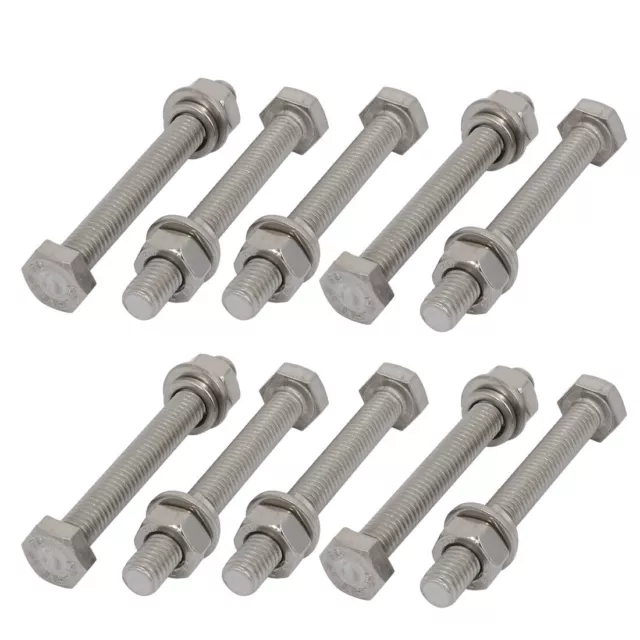 10 Set M6x50mm 316 Stainless Steel Hex Bolts w Nuts and Washers Assortment Kit