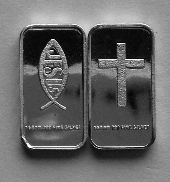 (100) 1 GRAM.999 PURE SILVER CROSS ICHTHYS JESUS CHRIST LORD GOD SAVIOR b2