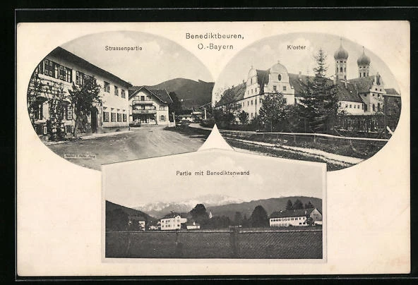 Künstler-AK Eugen Felle: Benediktbeuern, Partie mit Benediktenwand, Kloster, St