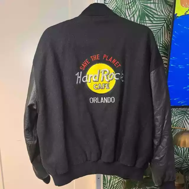 Vintage 90's Men's Leather Hard Rock Cafe Orlando Bomber Jacket size XL