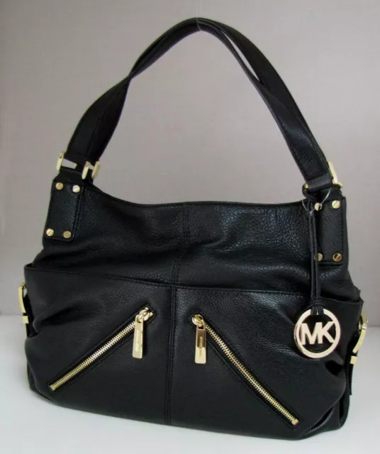 Neuf Michael Kors Portland Cuir Noir,Or Ton,Fourre-Tout,Épaule Sac,Sac à Main