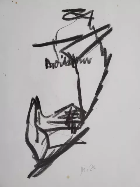 Zeichnung Kohle Abstrakt Kopf Norddeutsch Günter Tollmann Signiert 1984 3