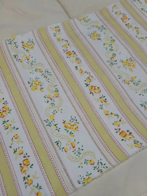 BTY Vintage Cotton Fabric Crisp Pillow Ticking Yellow Floral Stripes 42"
