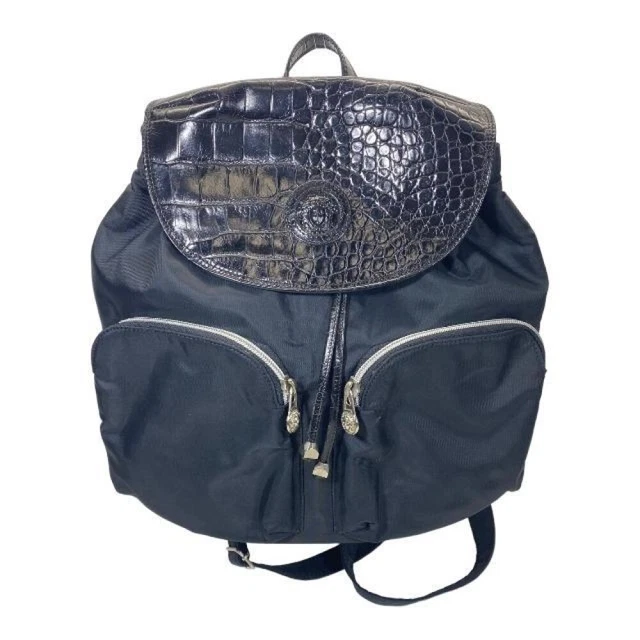 GIANNI VERSACE Rucksack Backpack Nylon Croc Embossed Leather Black Medusa GIANNI VERSACE Rucksack Backpack Nylon Croc Embossed Leather Black Medusa
