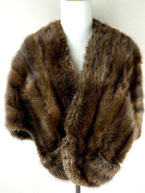 WHITTEN FURS Vintage Brown Mink Stole Cape 1950s Shoulder Cape Warmer One Size