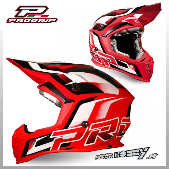 Casco Cross Enduro Motard Progrip 3180 Ap71 Red White Rosso Bianco Taglia L