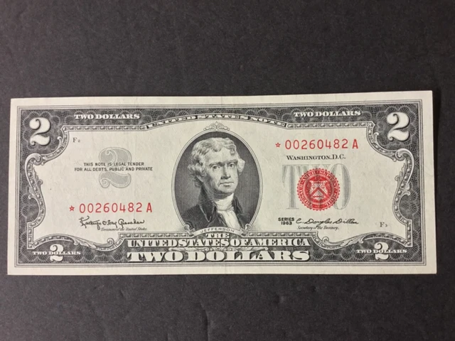 1963 U.s. $2 Dollars Legal Tender Star Note.