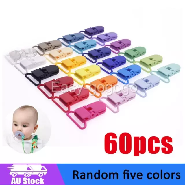 60 Colored Plastic KAM Pacifier Suspender DIY Dummy Clip Craft Badge Holder AU