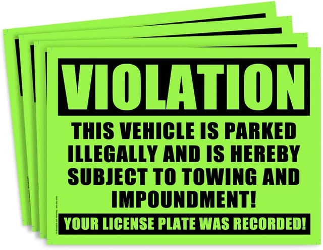 You Are Illegally Parked Towing Stickers - 10 Green Violation - No Parking Viol