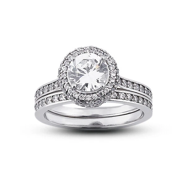 2.63ct E-SI1 Round Natural Certified Diamonds 18k  Halo Ring with Wedding Band
