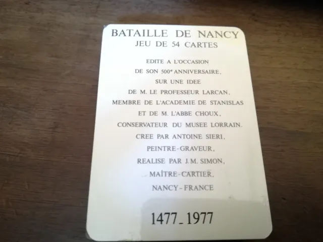 Playing Cards VINTAGE  BATAILLE DE NANCY JEU DE 54 CARTES MAITRE CARTIER SIMON
