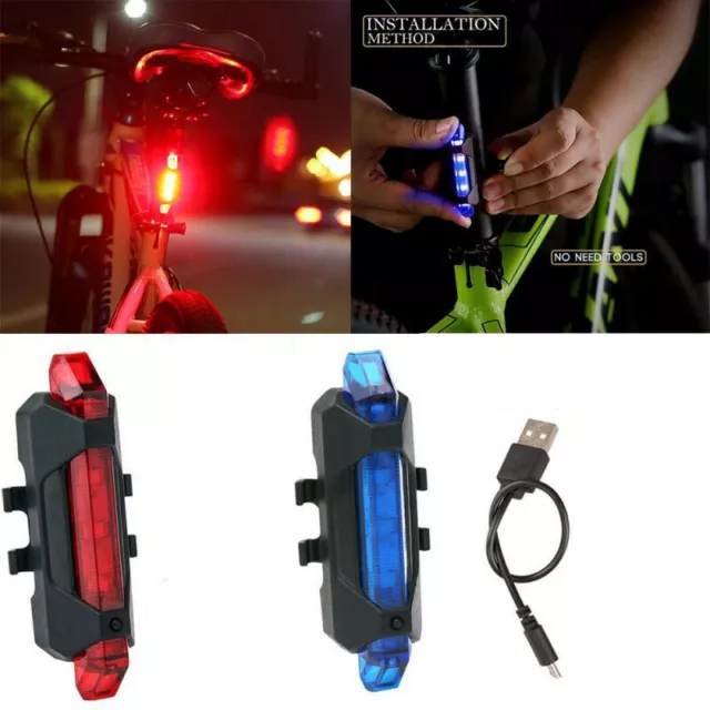 LED Bicycle Rear Tail Light USB Rechargeable Mountain Bike Waterproof Light