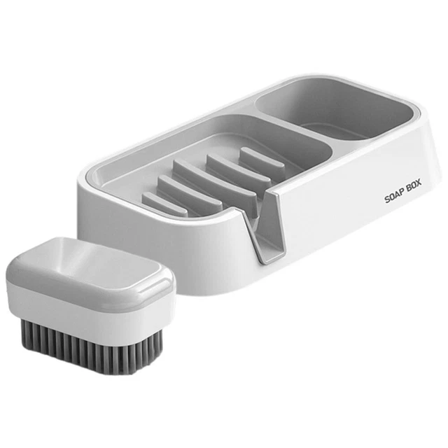 1 Set of Wall Mounted Soap Holder with Brush Draining Soap Dish Sponge Holder
