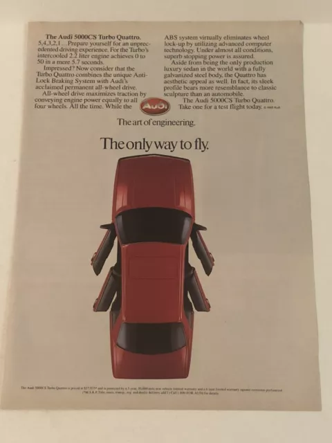 1985 Audi 5000CS Turbo Quattro Car Vintage Print Ad Advertisement pa12