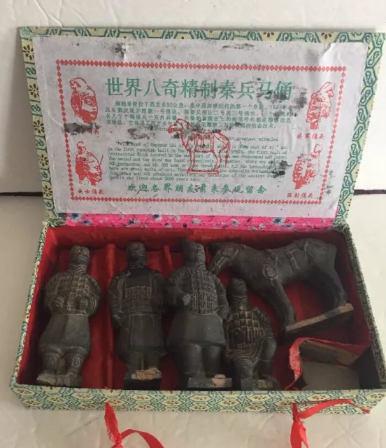 Vintage Miniature Qin Dynasty Terra Cotta Warriors Set of 5 with Box 2