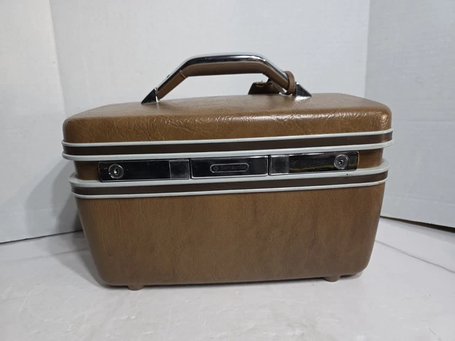 VINTAGE SAMSONITE SILHOUETTE Brown Cosmetic Travel Case w/Mirror