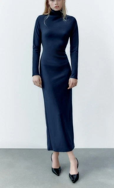 ZARA MIDI DRESS WITH TWISTED BACK Size M Ref 2180/205 Midnight Blue 29.99  - PicClick UK