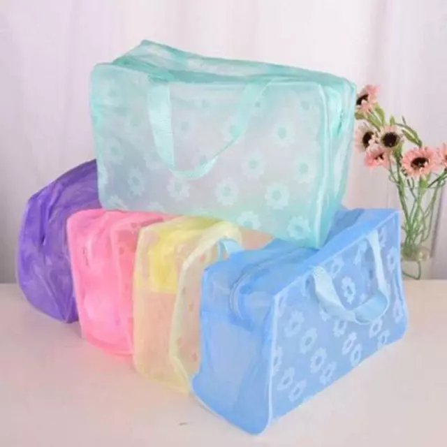 Floral Print Transparent Waterproof Makeup Cosmetic Bag Travel Wash Shower τγ