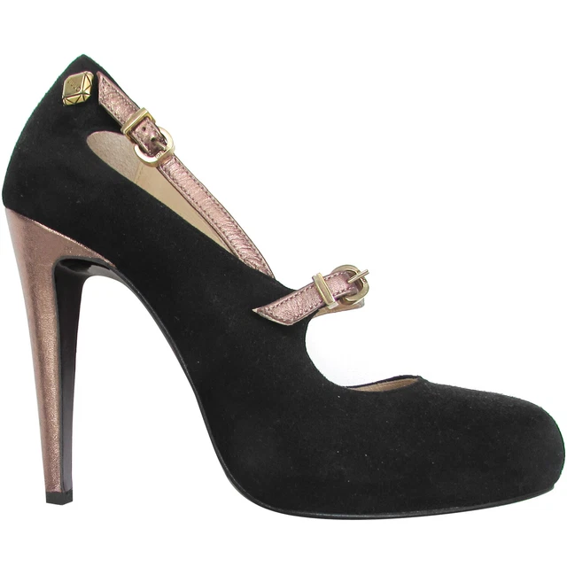 LIU JO DECOLLETE scarpe in pelle oro camoscio nero Made in Italy
