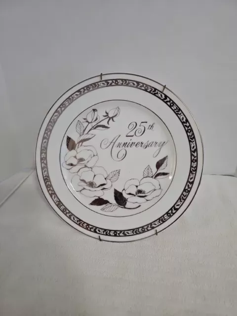 George Good Design Fine China Silver Trim Flowers 25th Anniversary 10 1/4" Plate