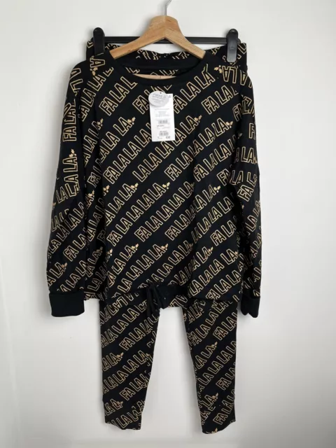 NEXT Black and Gold Christmas Xmas Pyjamas PJs *Size Medium 12 - 14* BNWT