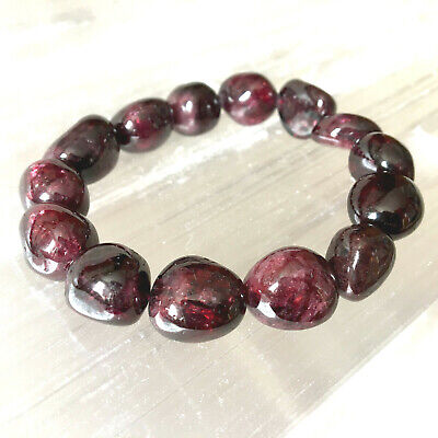 12 mm Red Garnet Bracelet Polished Stone Beads Natural Gemstone Nugget Reiki Hea