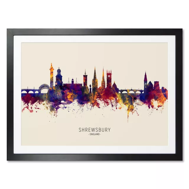 Shrewsbury Skyline, Poster, Canvas or Framed Print, watercolour painting 15061